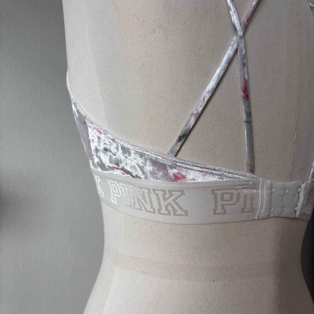 PINK by Victoria’s Secret Velour Floral Racerback Bra XS White Pink - Picture 4 of 10